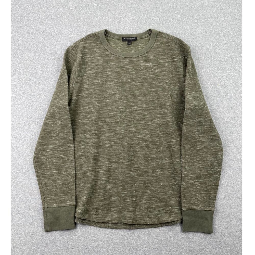 Banana Republic Core Temp Shirt Mens L Green Waffle Knit Thermal Long Sleeve